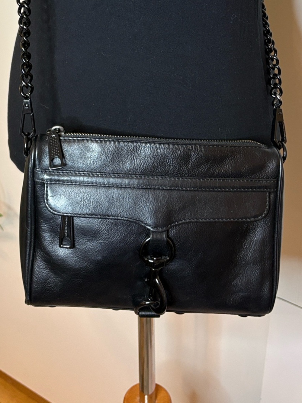 Rebecca Minkoff Mini MAC Black Leather Crossbody with Blackmetal Chain